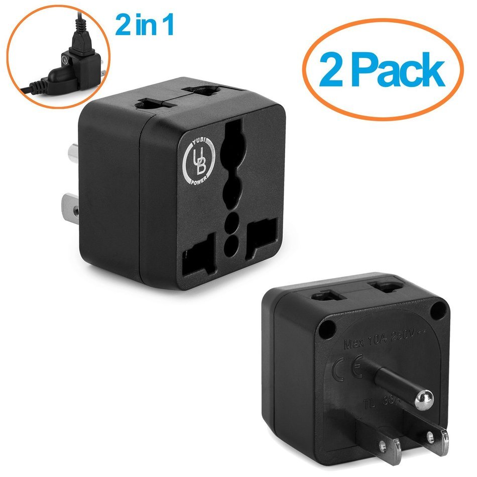 Yubi Power 2 in 1 Universal Travel Adapter with 2 Universal Outlets - Built in Surge Protector - 3 Pack - Black... N25