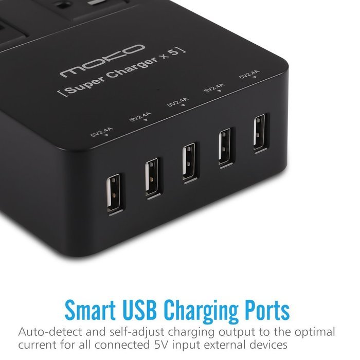 MoKo 8-Outlet 1250W Power Strip Surge Protector, with 5-Port USB Smart Charger 4.6ft Power Cord, for iPhone 7... N11