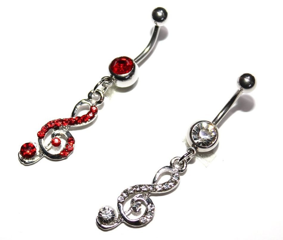 Kathy store INC 316L Surgical Steel White/Pink Music Symbol Dangle Surgical Steel Belly Navel Bar Ring Body Jewelry... N4