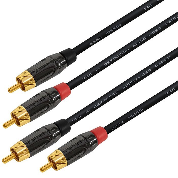1 Foot RCA Cable Pair - Made with Mogami 2964 High-Definition Audio Interconnect Cable and Amphenol ACPL Black... N3