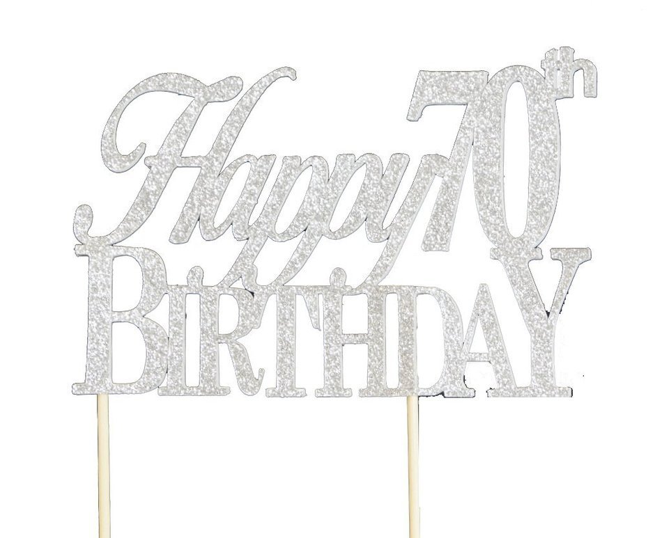 Silver Happy 70th Birthday Cake Topper