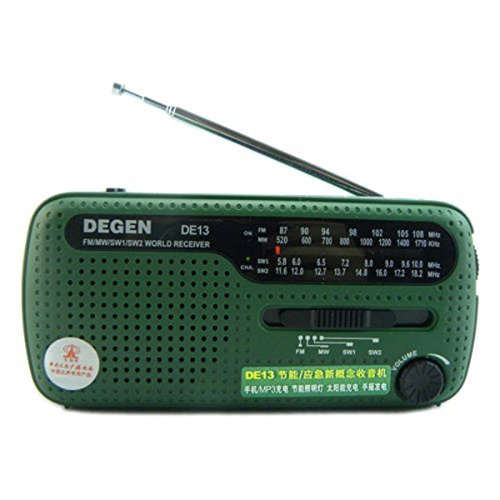 DEGEN Portable FM Radio FM MW SW Hand Generator Solar Emergency Radio World Receiver with Cell Phone MP3 MP4 Charger... N2