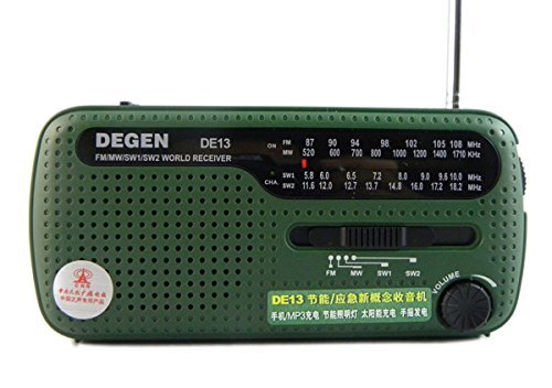 DEGEN Portable FM Radio FM MW SW Hand Generator Solar Emergency Radio World Receiver with Cell Phone MP3 MP4 Charger... N5