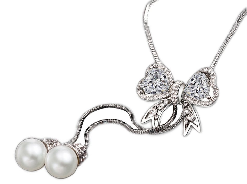 E.a@market Fashion Bowknot Long Necklace Sweater Chain for Women (Platinum) N2