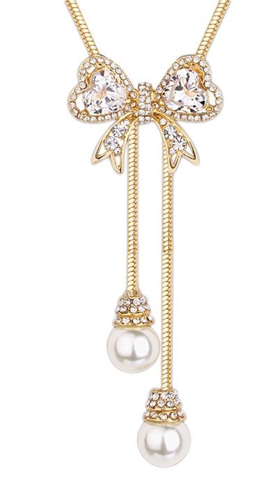 E.a@market Fashion Bowknot Long Necklace Sweater Chain for Women (Platinum) N3