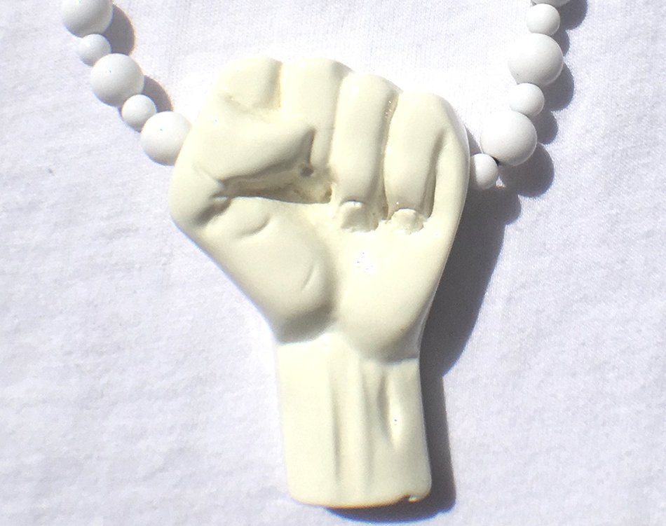 Power To all The PEOPLE power fist pendant Hand made resin White beads / off white pendant LGBT N2