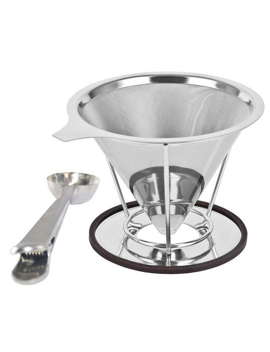 Sykting Pour Over Coffee Filter Cone Stainless Steel Dripper and Scoop with Bag Clip Set Reusable Double Layer...