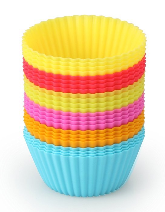Artestia Premium Nonstick Silicone Baking Cups / Cupcake Liners with Clear Storage Container, Set of 24 in 6 Vibrant...