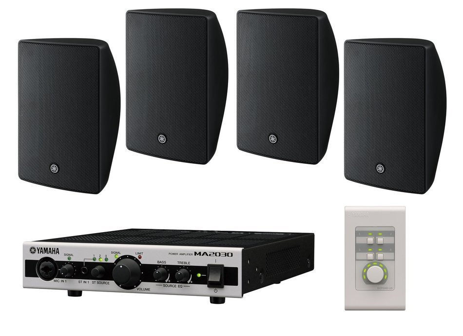 Complete Yamaha Restaurant Sound System with 4 VXS5 Wall-Mount Speakers, MA2030 Mixer Amplifier and Remote Volume...