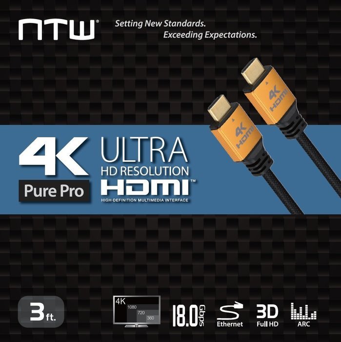 NTW NHDMI2P-006P 6' Ultra HD PURE PRO 4K High Speed HDMI Cable Offers 4X The Clarity N14