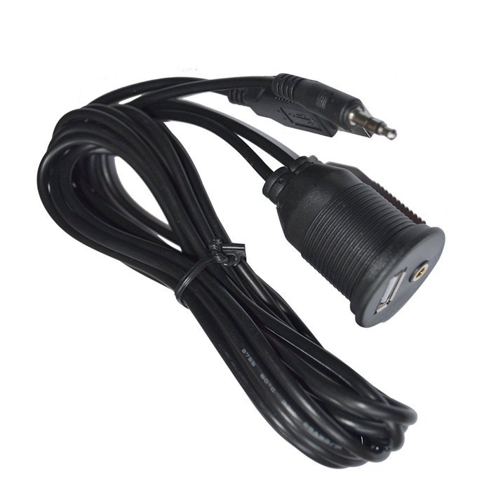 VIMVIP&reg; USB & 3.5mm AUX Extension Flush Mount 2 Meter Audio Cable , 1/8 AUX Car Bike Boat Motercycle Lead N3