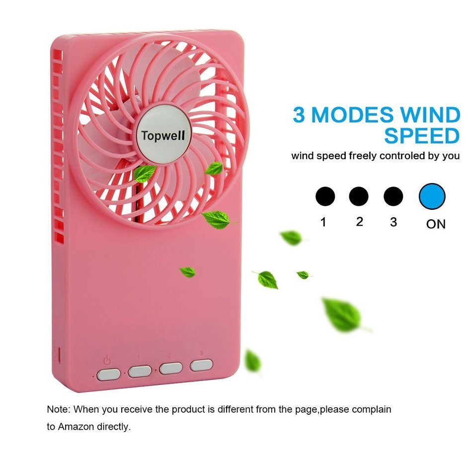 Topwell ultra thin rechargeable hand held mini fan with li ion 18650