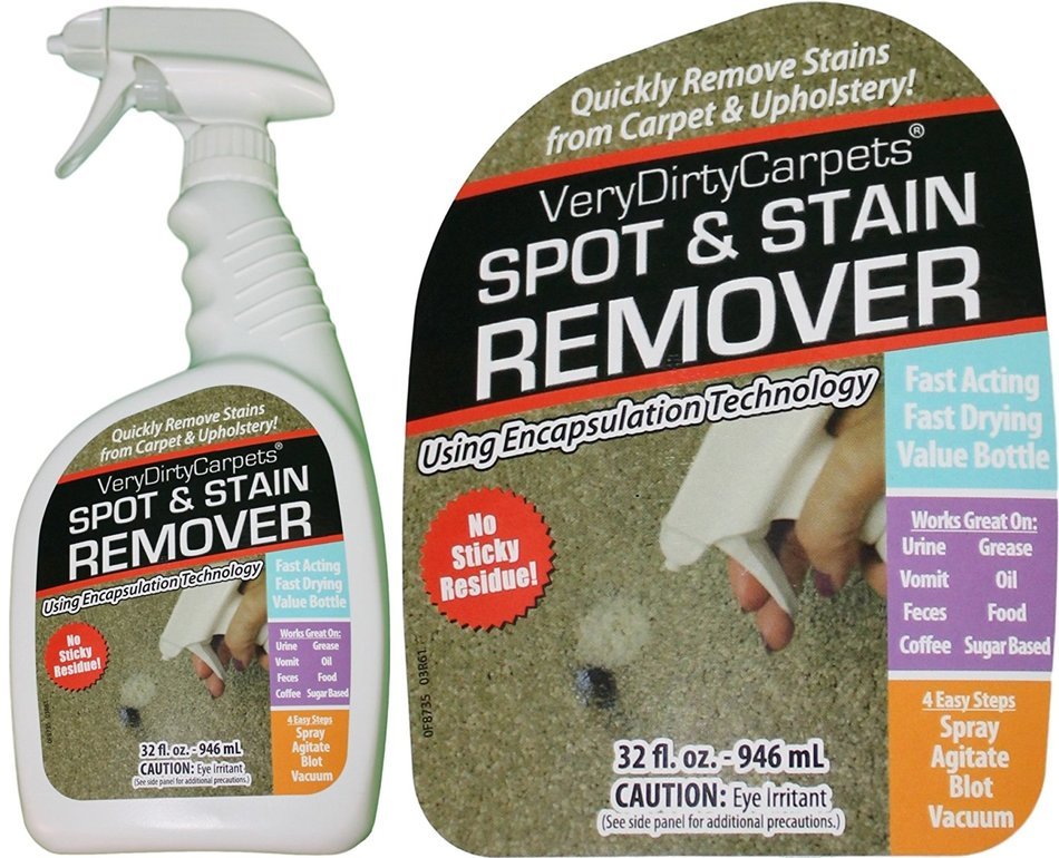 Carpet & Upholstery Cleaning Solution Spot & Stain Remover Spray 32 Oz. Free Spot Removal Guide. Best Concentrated... N3