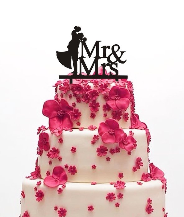 Ecape Wedding Cake Toppers Acrylic Bride and Groom Bridal Cake Toppers with Art Words Mr and Mrs for Cake Decoration N11