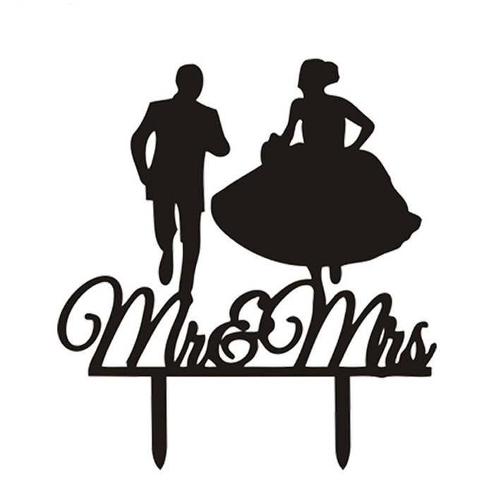 Ecape Wedding Cake Toppers Acrylic Bride and Groom Bridal Cake Toppers with Art Words Mr and Mrs for Cake Decoration N13