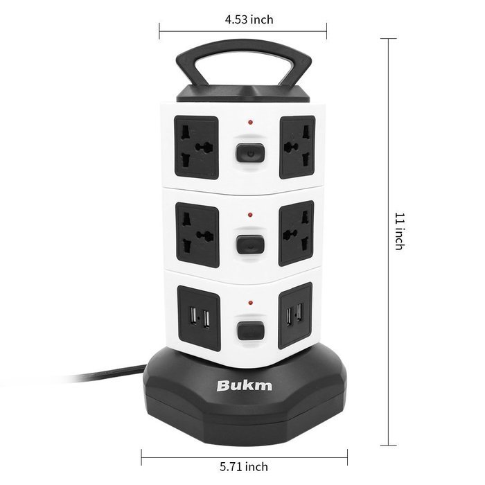 Surge Protectors USB, Bukm Smart Power Strip Tower, 4-Port USB Travel Charger Charging Station 10-Outlet Surge... N14