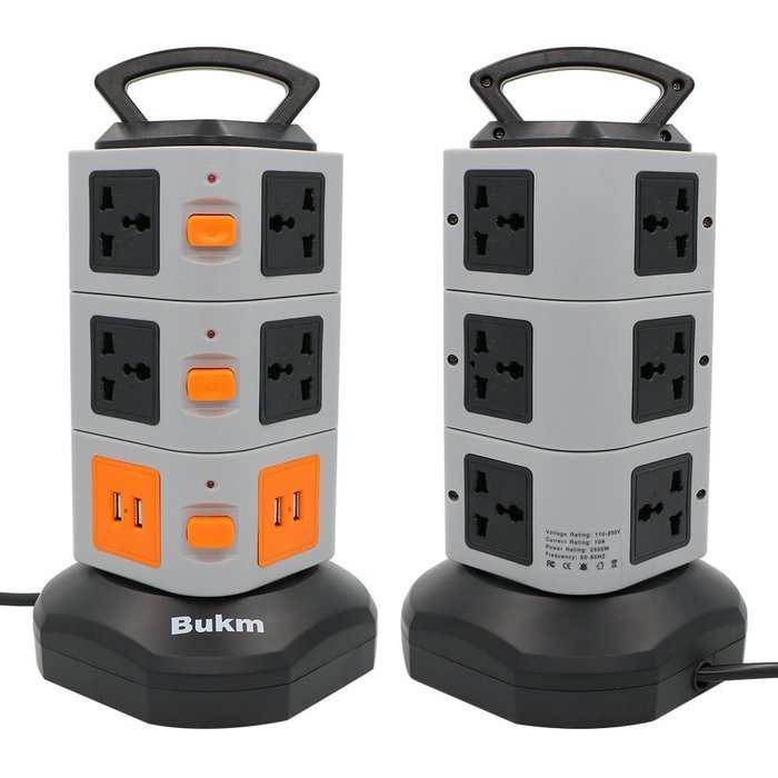 Surge Protectors USB, Bukm Smart Power Strip Tower, 4-Port USB Travel Charger Charging Station 10-Outlet Surge... N16
