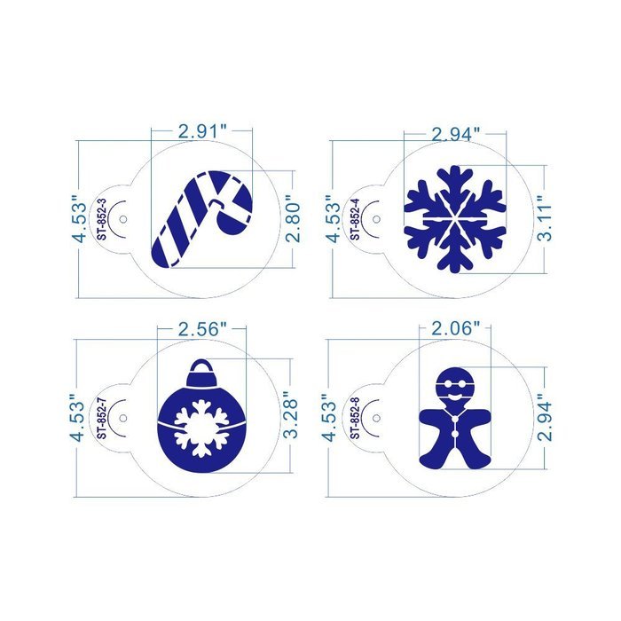 ART Kitchenware 8pcs Christmas Cookie Stencil Set Icing Royal Stencil Tool Deer,Candle,Snowflake,Hat,Crutch Stencils... N2