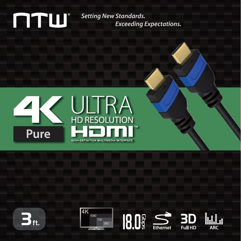 NTW NHDMI2P-006P 6' Ultra HD PURE PRO 4K High Speed HDMI Cable Offers 4X The Clarity N16