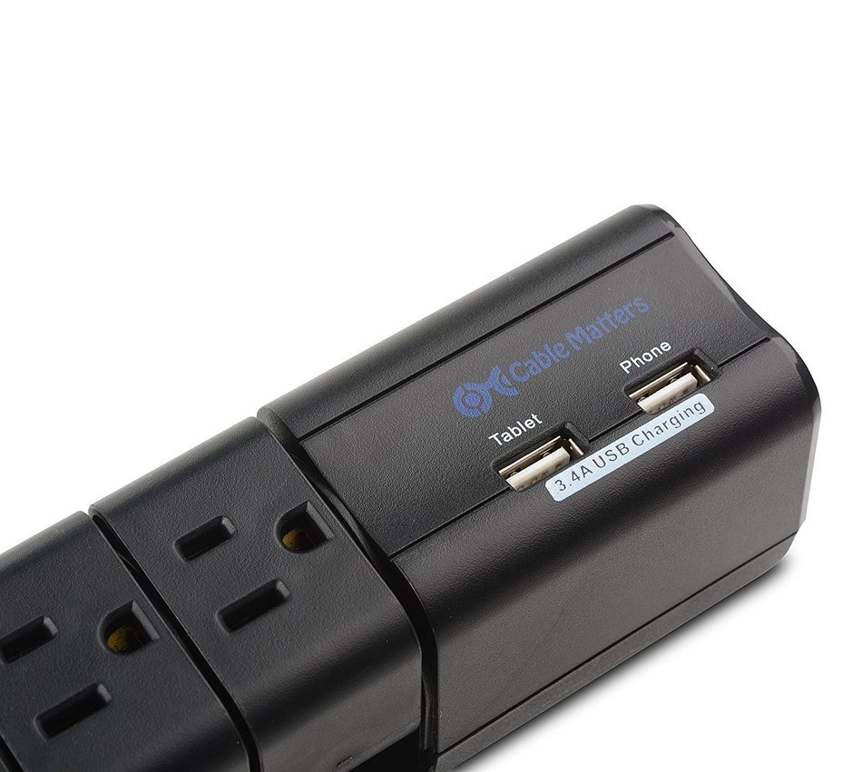 Cable Matters 6-Rotating Outlet Surge Protector Power Strip with 3.4A Dual USB Charging N24