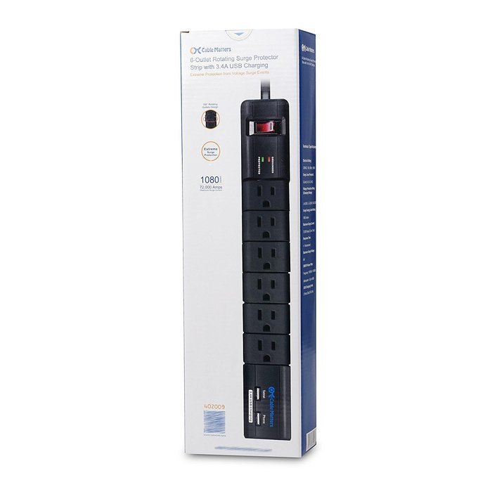 Cable Matters 6-Rotating Outlet Surge Protector Power Strip with 3.4A Dual USB Charging N25