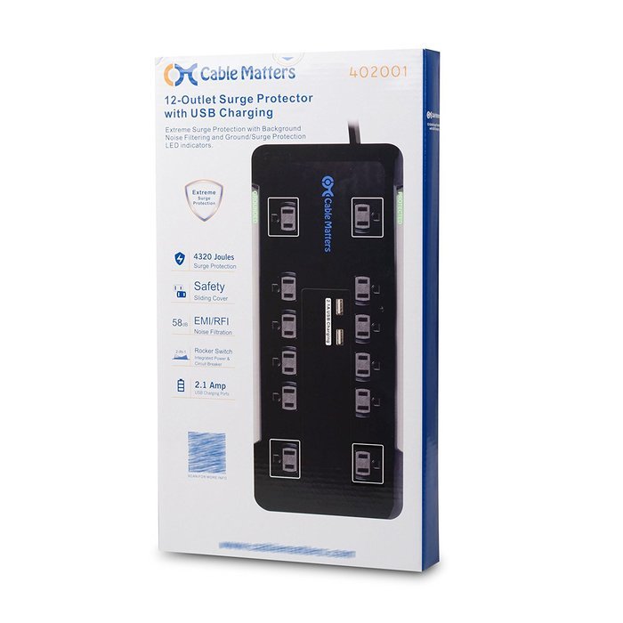 Cable Matters 6-Rotating Outlet Surge Protector Power Strip with 3.4A Dual USB Charging N27