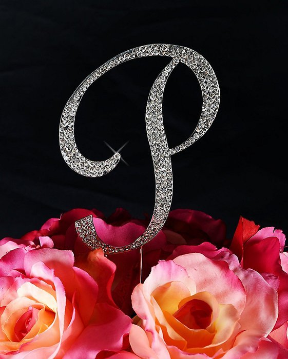 Completely Covered Swarovski Crystal Silver Wedding Cake Toppers ~ LARGE Monogram Letter P