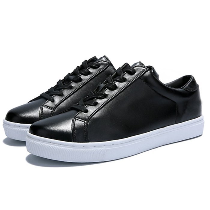 Spritech(TM) Men Women Unisex Fashion PU Leather Lace Up Lovers Casual Flat Sneaker Shoes White and Black 38 N13