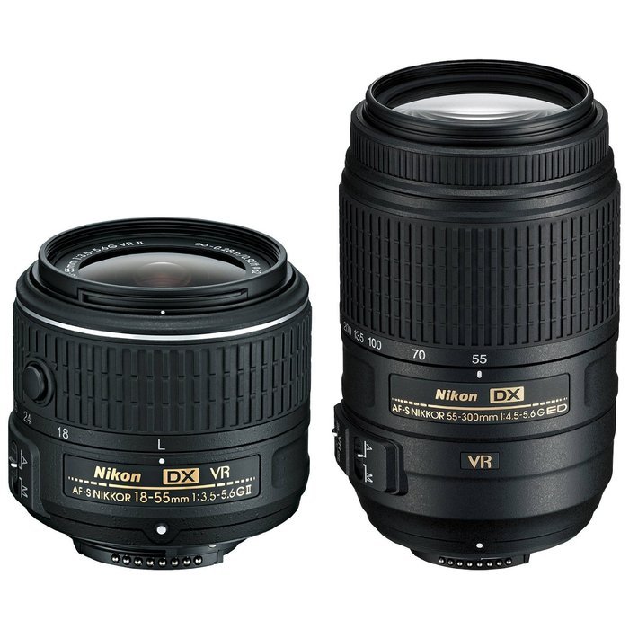 Nikon D5300 DX-format Digital SLR Kit w/ 18-55mm VR II and 55-300mm VR Lens Kit (Black) N12