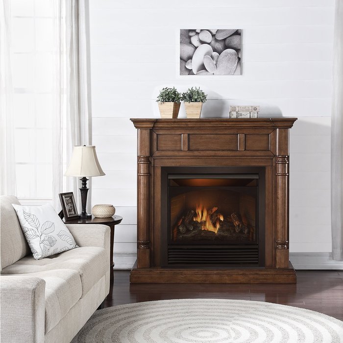 Duluth Forge Full Size Dual Fuel Vent Free Gas Fireplace - 32,000 BTU, Remote Control, Walnut Finish N6