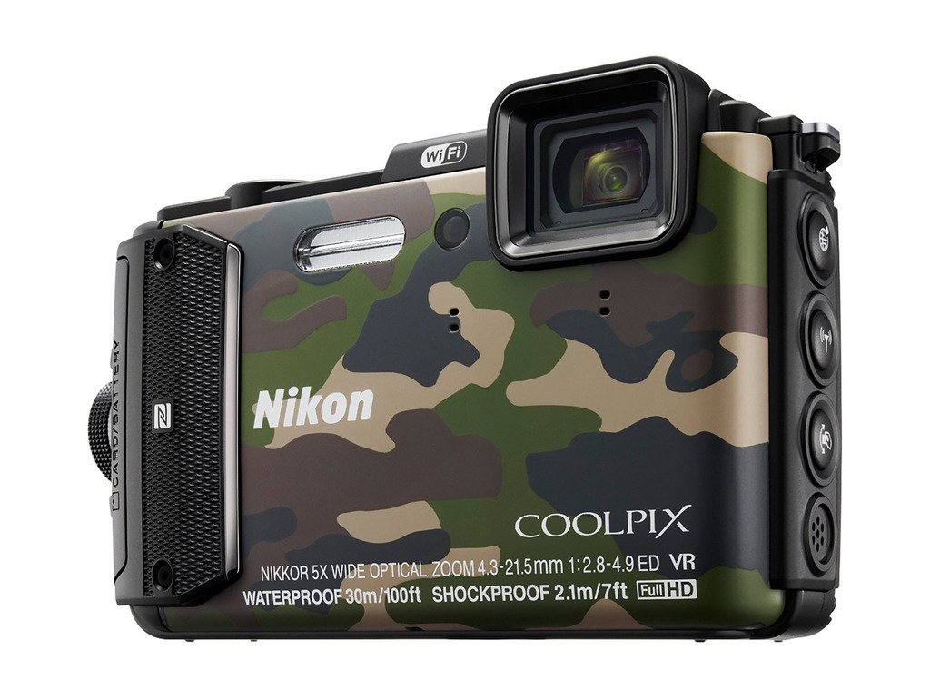 Nikon COOLPIX AW130 16MP Waterproof Digital Camera BuiltIn WiFi, NFC, GPS (Camouflage) + 64GB