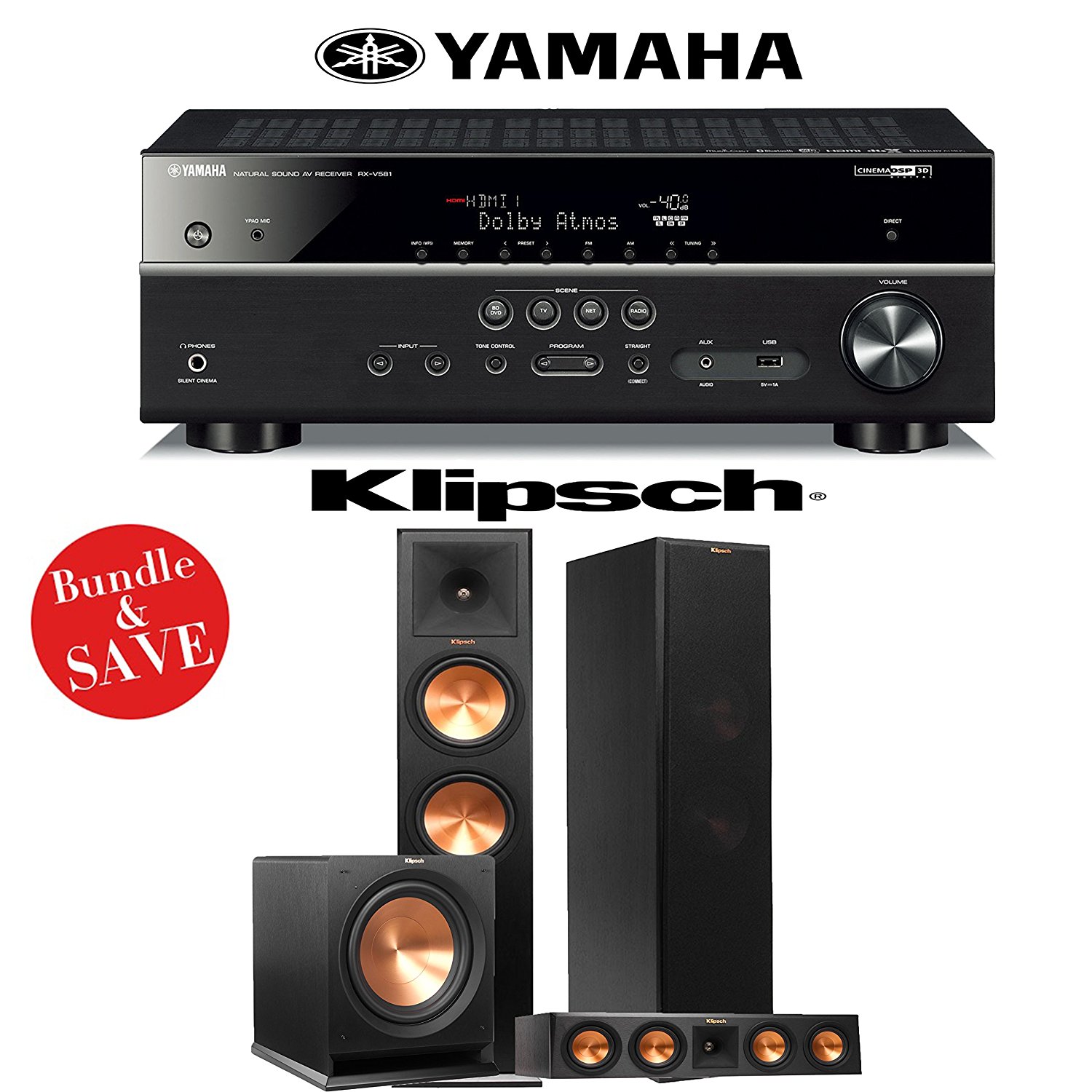 Yamaha RXV581BL 7.2Channel Network A/V Receiver + Klipsch RP280F