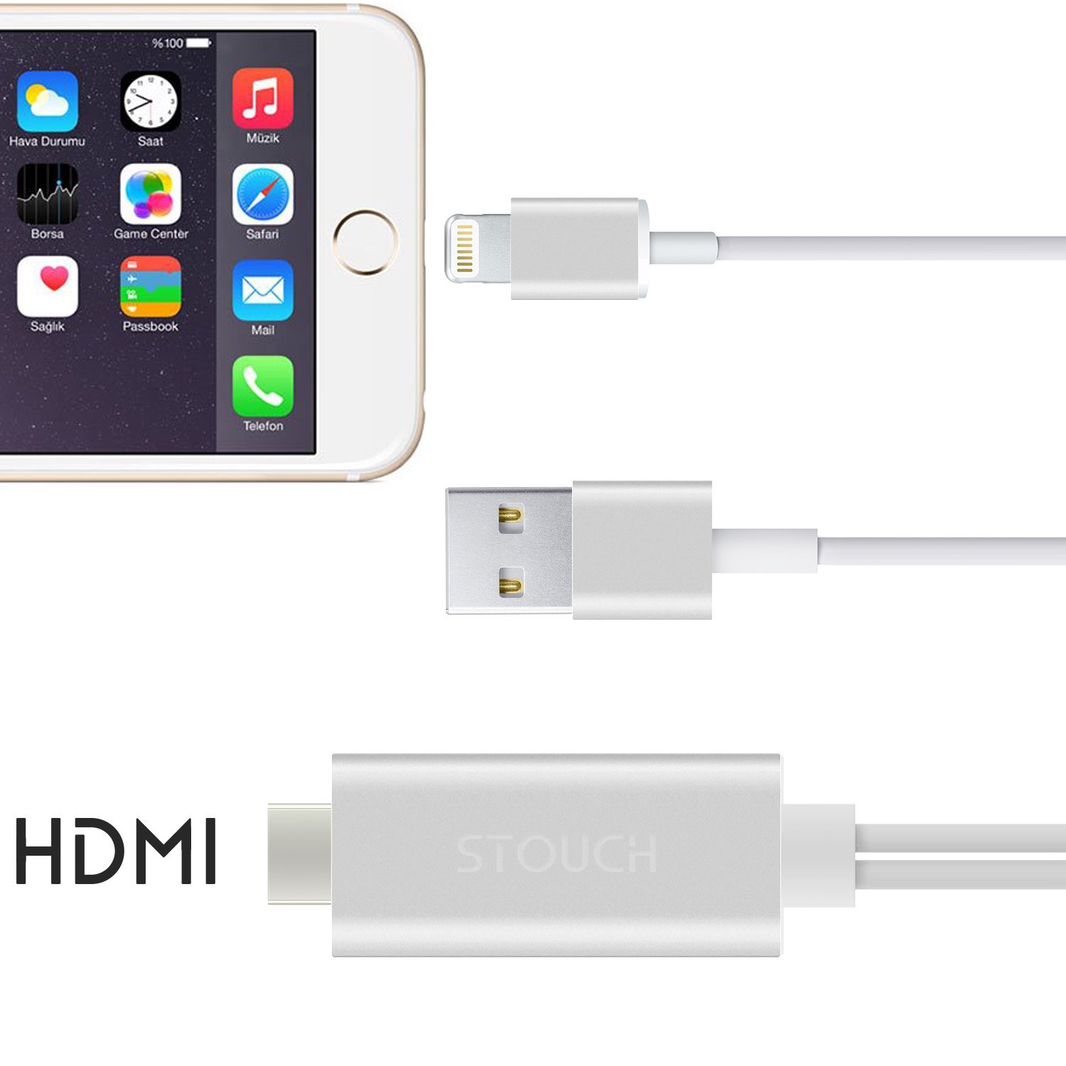 HDMI to iphone, STOUCH 6.6 Ft Lightning MHL To HDMI Cable 1080P HDTV