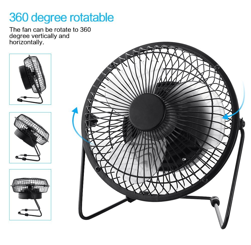 Jhua Rechargeable Mini USB Table Fan Portable Desk Fan Powered by USB ...