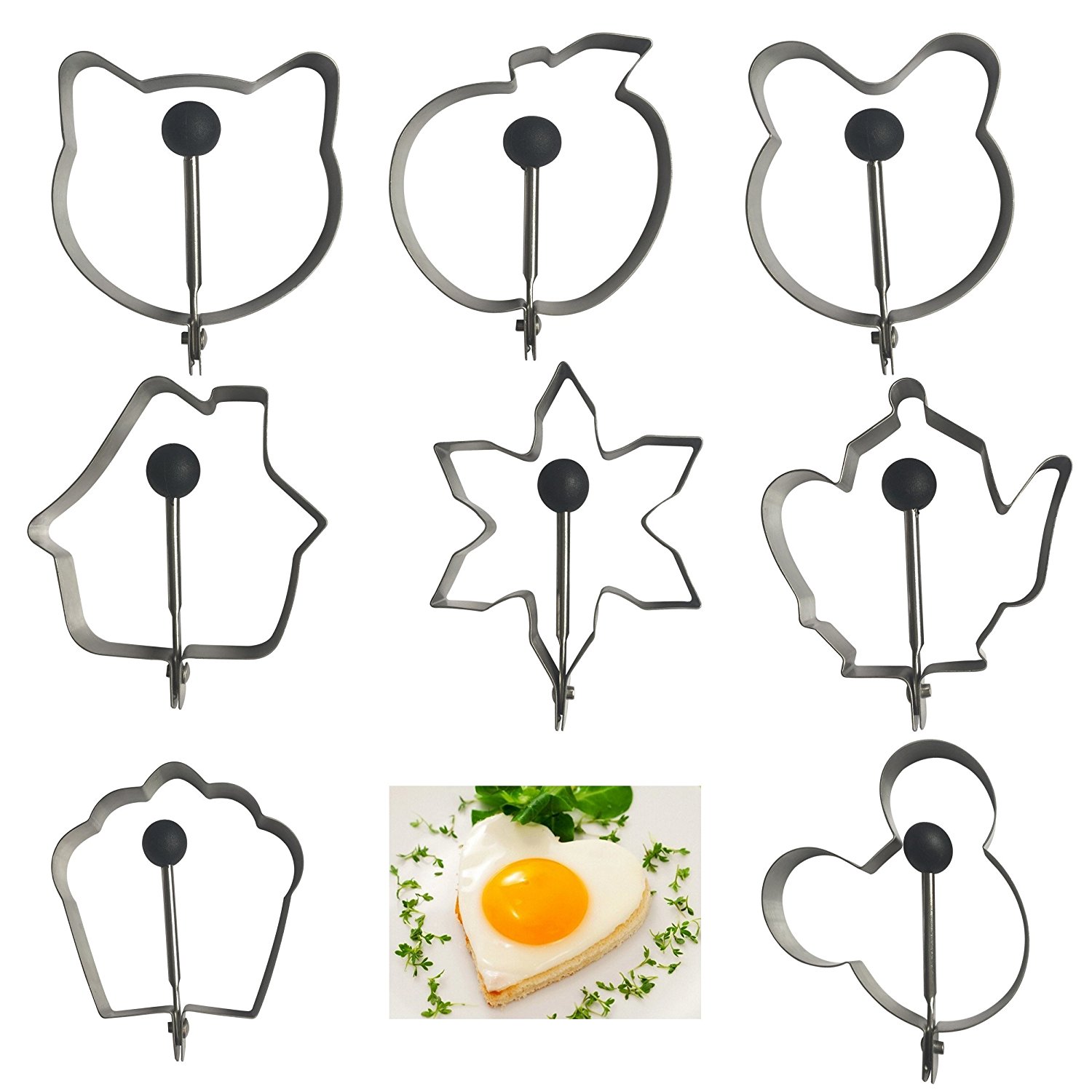 YeMarket 8PCS Stainless Steel Different Shapes Fried Egg Molds Pancake ...