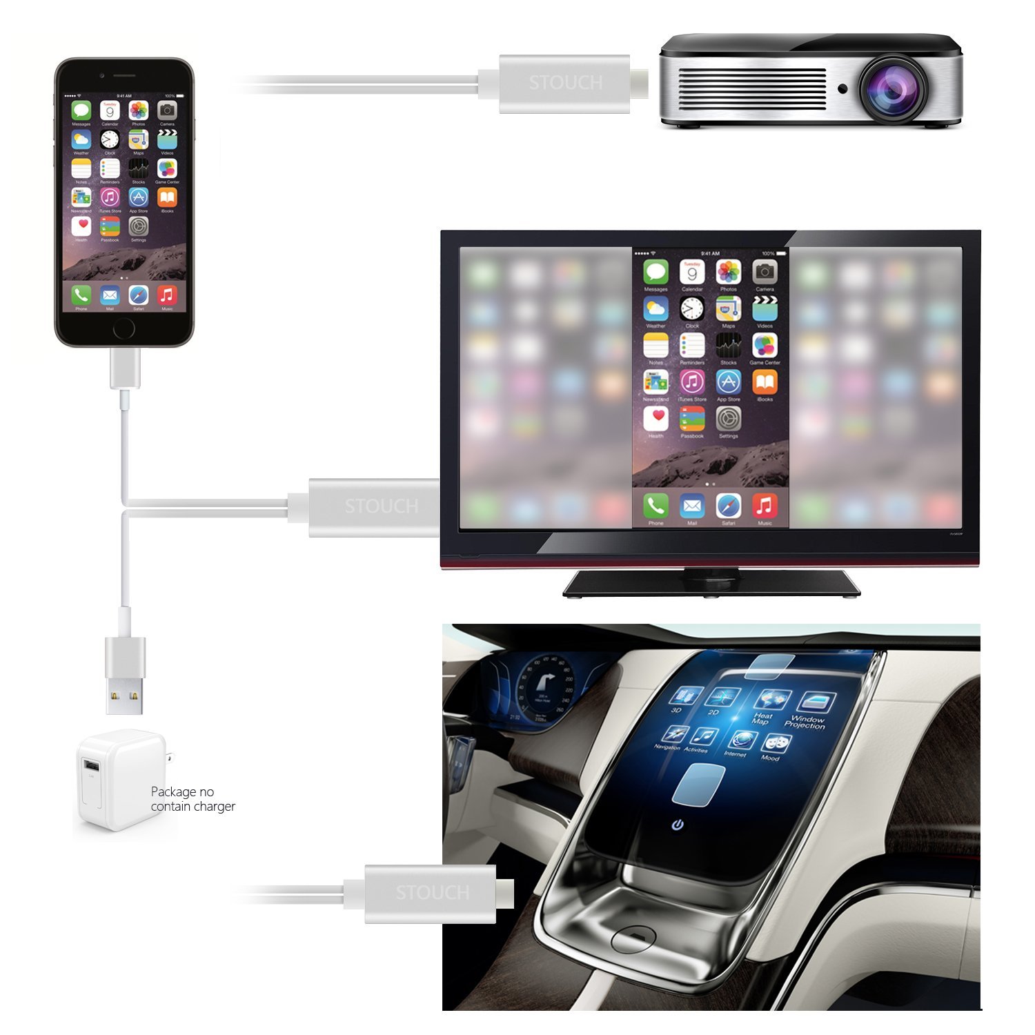 HDMI to iphone, STOUCH 6.6 Ft Lightning MHL To HDMI Cable 1080P HDTV