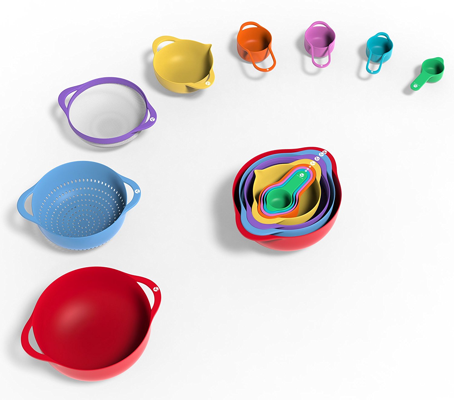 Vremi 15 Piece Nesting Mixing Bowl and Measuring Cup Set Colorful