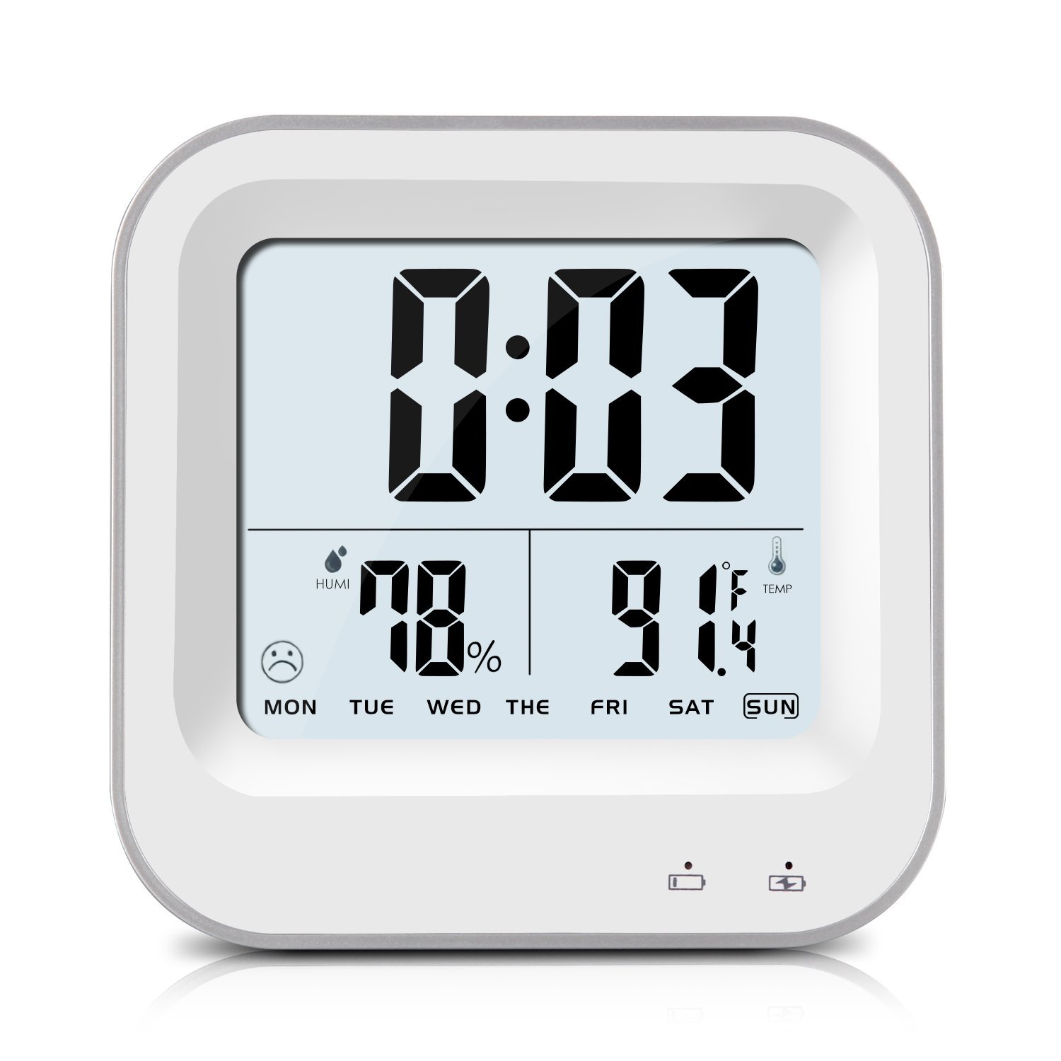 BonyTek Rechargeable Travel Alarm Clock with Temperature Humidity,Time,Week,LED Digital Clock 12