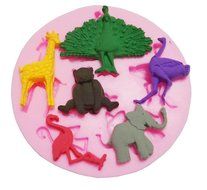 Yunko Zoo Party Elephant Ostriche Giraffe Peacock Flamingo Bear Silicone Fondant Cake Decoration Mold Candy Mold