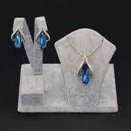 Blue Gem Jewelry Set Crystal Necklace Dangle Earrings Party Gold Plated Bridal N4