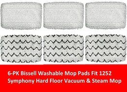 6 PACK Bissell 1252 Symphony Hard Floor Vacuum and Steam Mop Pad Kit Compatible by GENRT