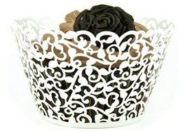 FHD Cupcake Wrappers 100 Filigree Artistic Bake Cake Paper Cups Little Vine Lace Laser Cut Liner Baking Cup Muffin...