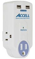 Accell D080B-010K 3-Outlet Travel Surge Protector with Dual USB Charging Ports - 612 Joules, 2.1A USB Output,... N4