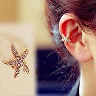 1PC Women Crystal Glitter Rhinestone Cute Starfish Ear Clip Cuff Wrap Earrings N2