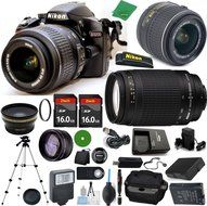 Nikon D3200 - International Version (No Warranty), 18-55mm f/3.5-5.6 DX VR, Nikon 70-300mm f/4-5.6G, 2pcs 16GB...