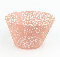 Yansanido 12 set pink Filigree Artistic Bake Little Vine Lace Laser Cut Cupcake Wrapper Cup Muffin Case Trays... N14