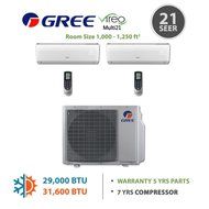 GREE Multi21 2 Zone VIREO Mini-Split System 18,000 BTU Heat Pump N8