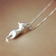 Women Ladies 925 Sterling Silver Cat Charm Pendant Chain Elegant Necklace