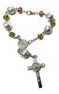 St Benedict Yellow Glass Beads Car Rearview Rosary Catholic NR Medal Jerusalem
