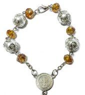 St Benedict Yellow Glass Beads Car Rearview Rosary Catholic NR Medal Jerusalem N2